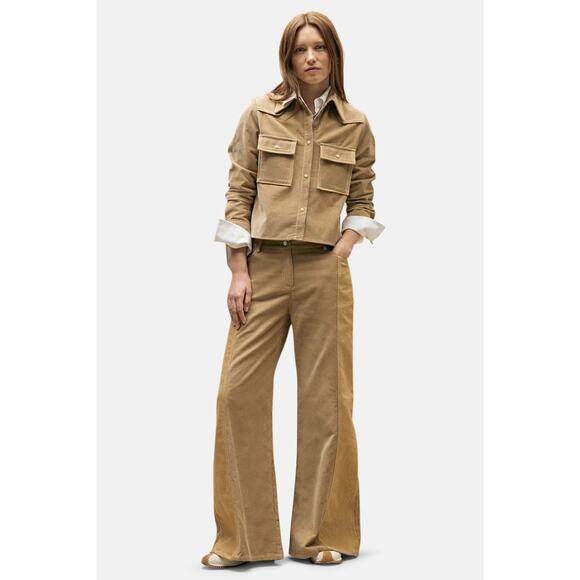 TWP Pants - TWP Styles Two-Tone Corduroy Pants Camel Wide Leg Mid Rise Size 6